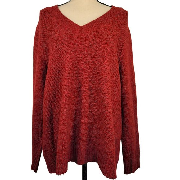 J. Jill Sweaters - J. Jill Womans Size XL V Neck Red Sweater Long Sleeve Cotton Acrylic Alpaca More